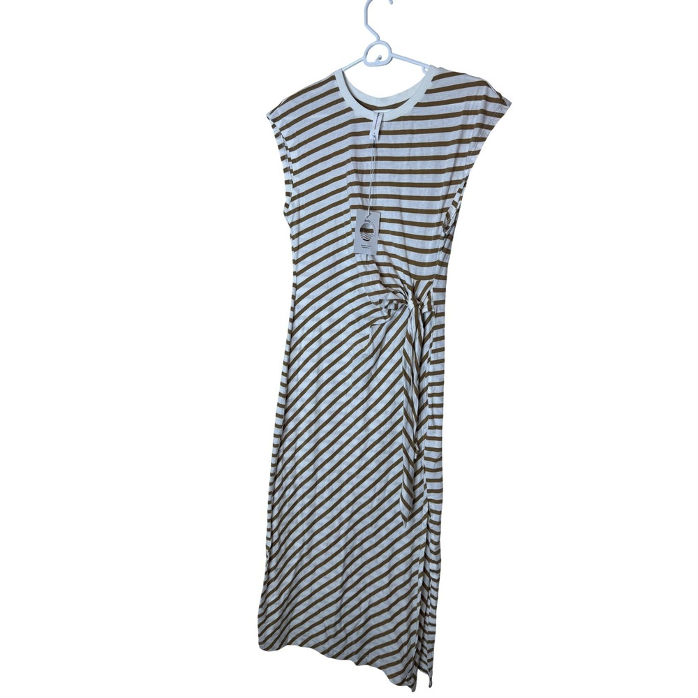 Daily Practice Dress Womens Small Brown Striped Belted T Shirt Maxi Cotton Modal